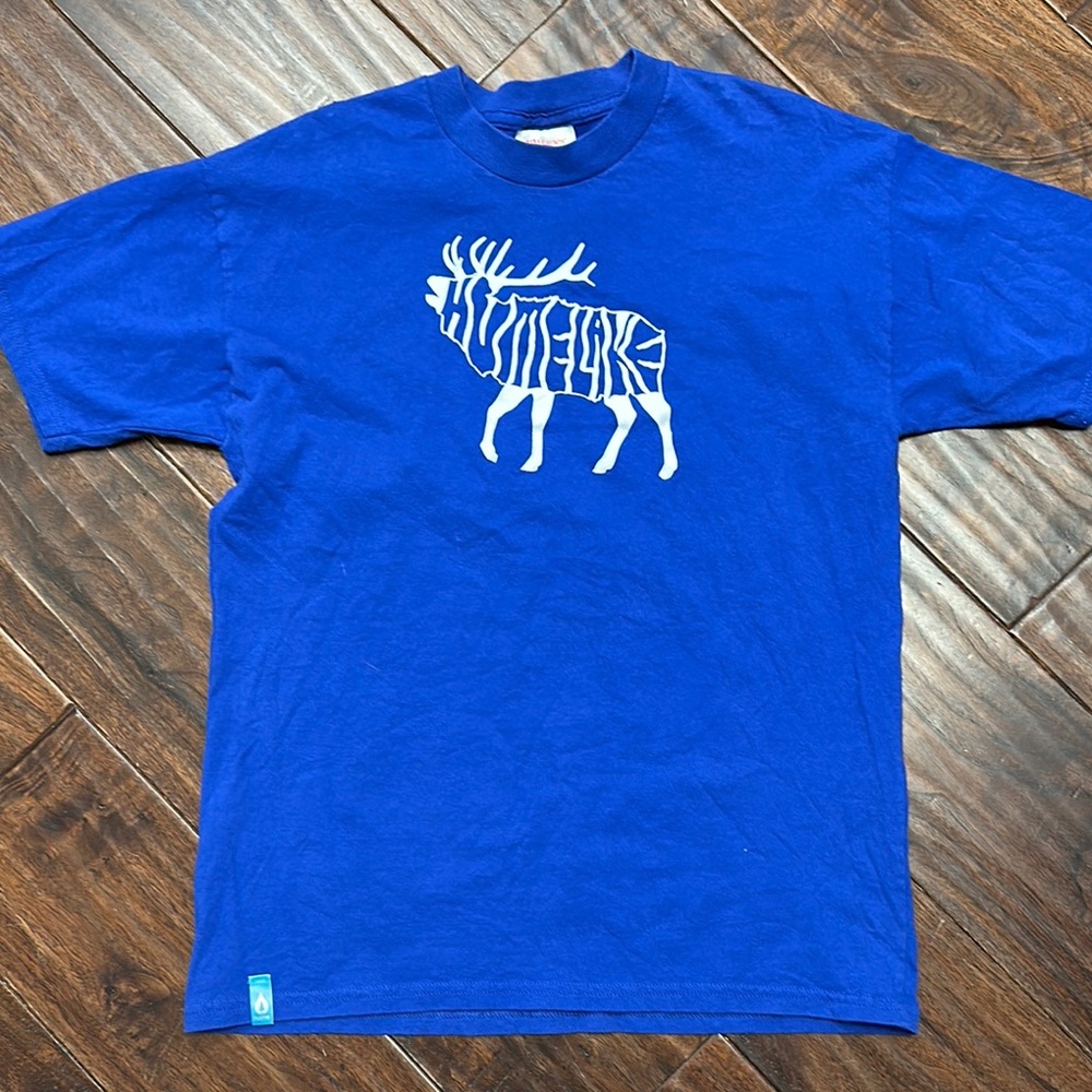 Blue Graphic T-Shirt with Elk Design Hume Lake Sz XL
